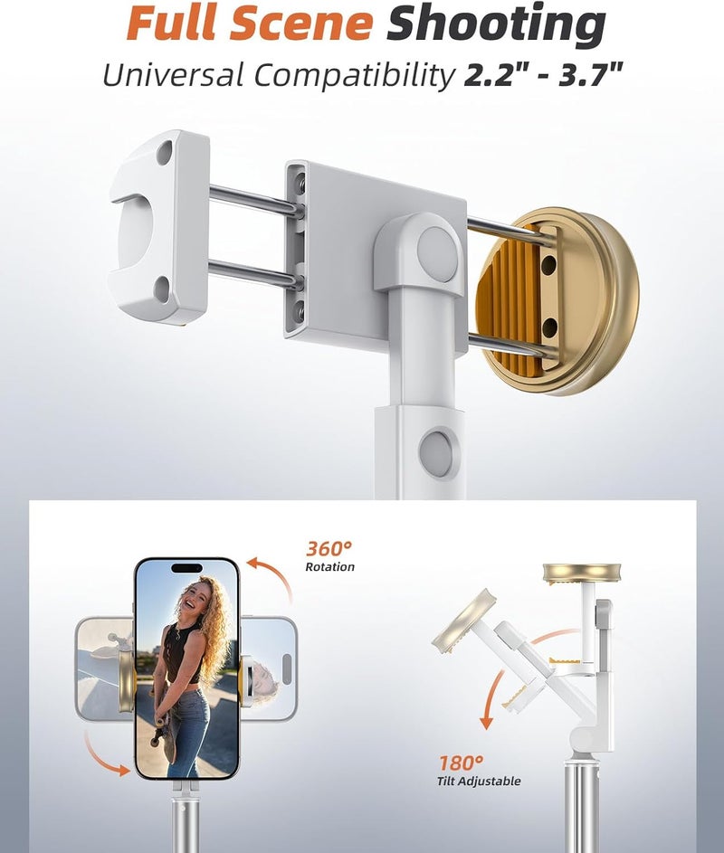 Vimose 62" Phone Tripod & Selfie Stick, Tripod for iPhone with Remote, All-in-1 Cell Phone Stand, Portable, Lightweight Extendable for Selfies Video Recording Vlog, Compatible with iPhone Android - White - Image 5